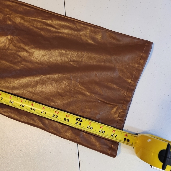 Shein Brown Straight Leg High Waisted Rise Pants Faux Leather Vegan Minimalist - Picture 10 of 12
